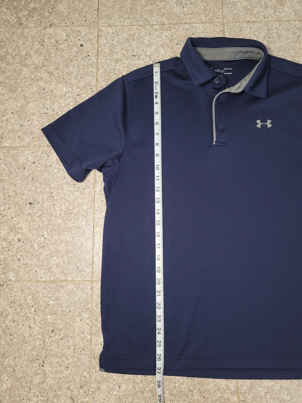 Under Armour Navy Polo with Gray Trim Size Large - Picture 3 of 4